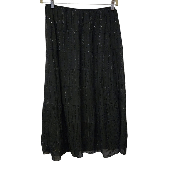 🖤 Vintage S. Edward Black Sparkly A-Line Midi Skirt - Picture 2 of 6